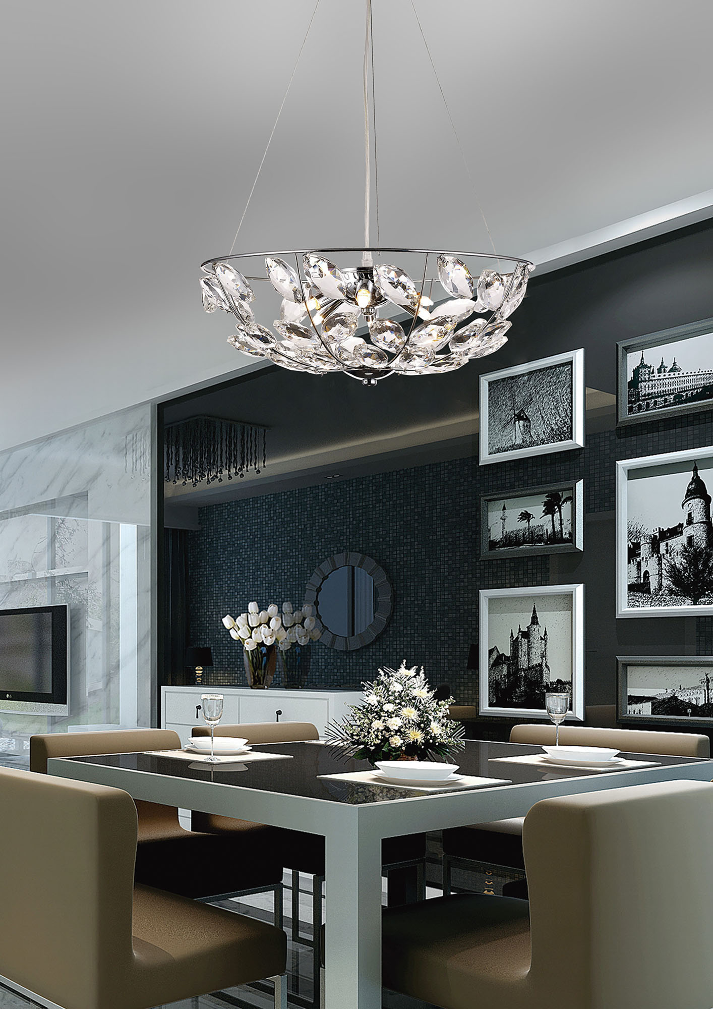Galilea Crystal Ceiling Lights Diyas Single Crystal Pendants